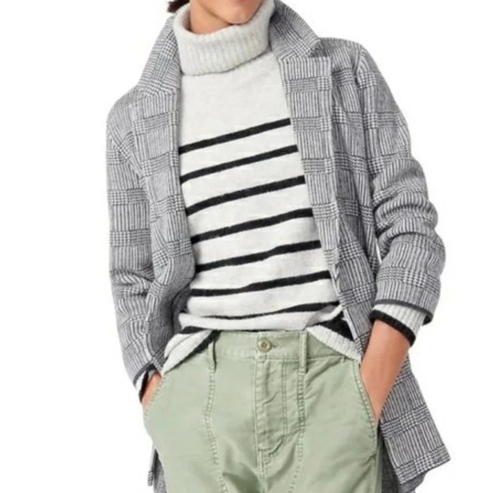 J. Crew Sophie open front glen plaid knit cotton wool pocketed blazer NWT - Picture 2 of 10